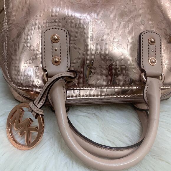 MICHAEL KORS Pink Gold Rose Gold Mirror Metallic Small Satchel w/Strap - Picture 5 of 16
